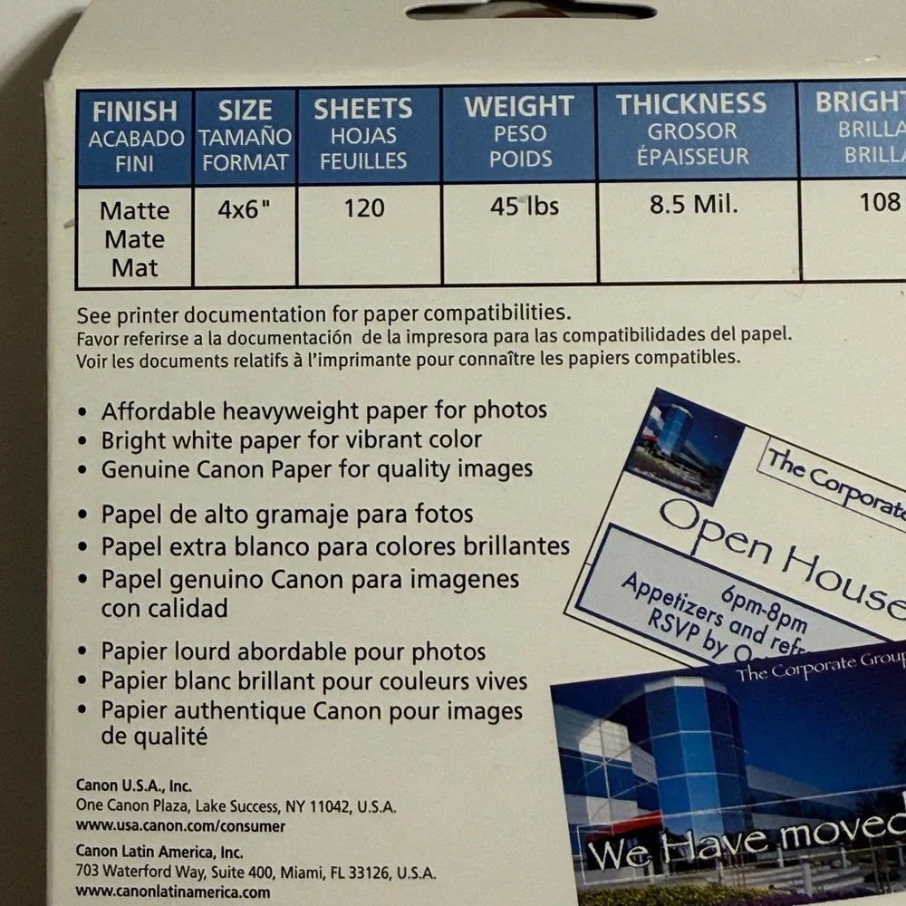Canon White Matte Photo Paper - Red and Blue Packaging. 120 Sheets. 4x6